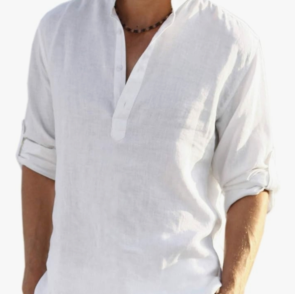 Hemp And Cotton White Button Down Shirt for Men - Picture 5 of 6